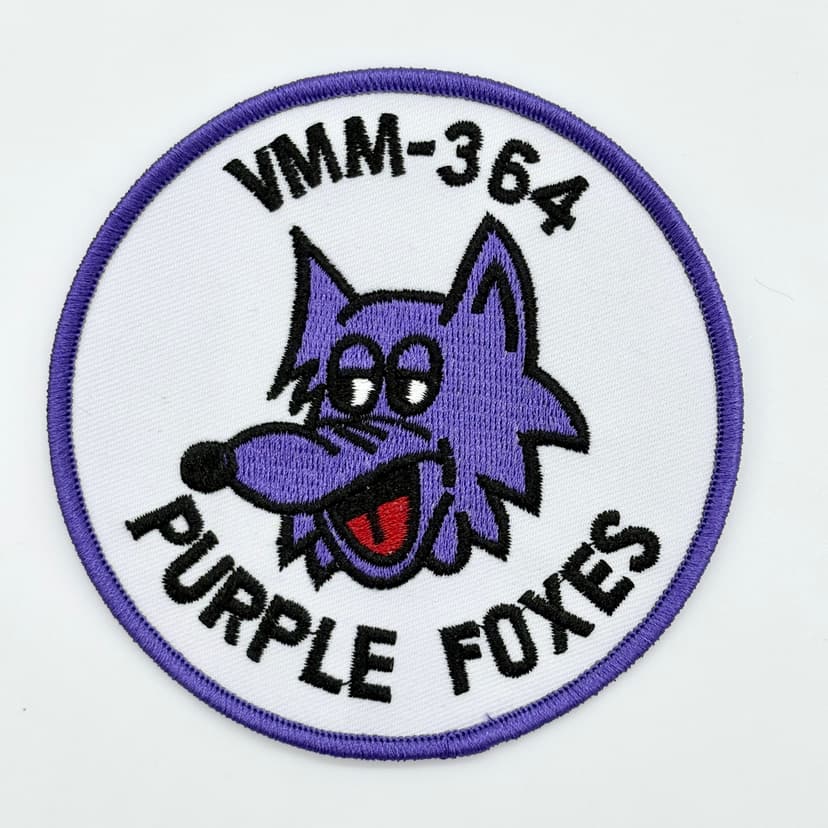 VMM-364 "Purple Foxes" Squadron Patch (White Heritage Edition), 4.0" Circular Embroidered Sew-On/Iron-On Emblem, USMC MV-22B Osprey Tiltrotor Insignia