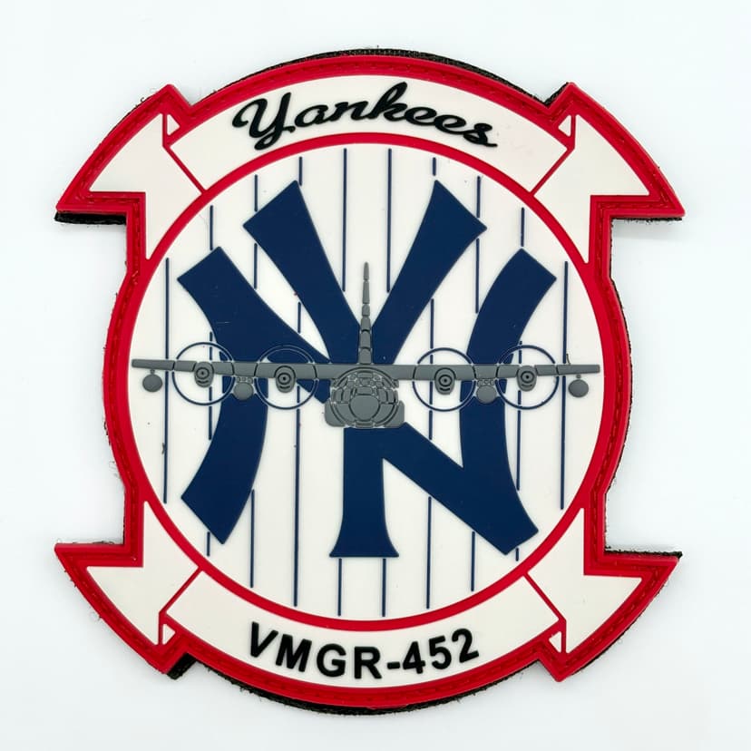 4.25-inch PVC glow patch honoring VMGR-452 Yankees with hook-and-loop backing.