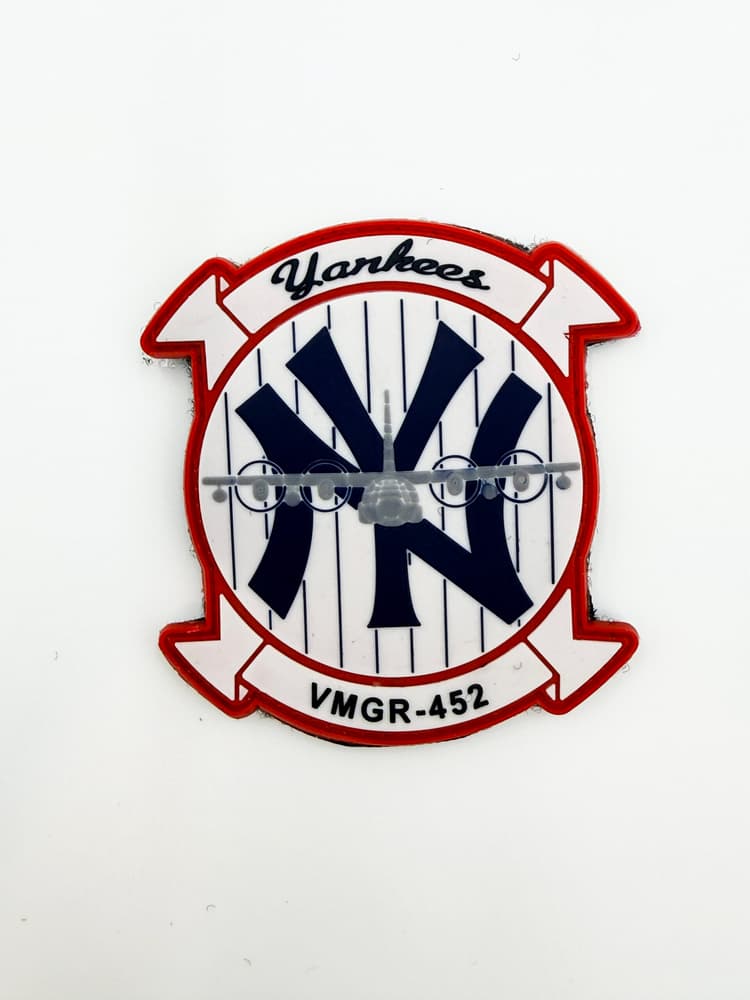 VMGR-452 Yankees PVC Glow Patch – 4.25-Inch Tactical Marine Aviation Insignia – Glow in the Dark Night Vision & Hook and Loop Backing – USMC KC-130T Hercules Stewart ANGB Vet Gift & Refueler Memorabilia