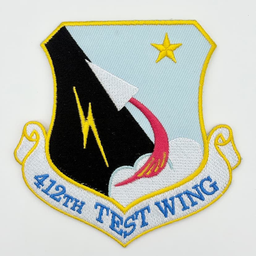 Embroidered 412th Test Wing patch with plastic backing for sew-on application.
