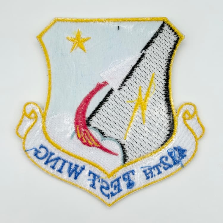 Embroidered 412th Test Wing patch with plastic backing for sew-on application.