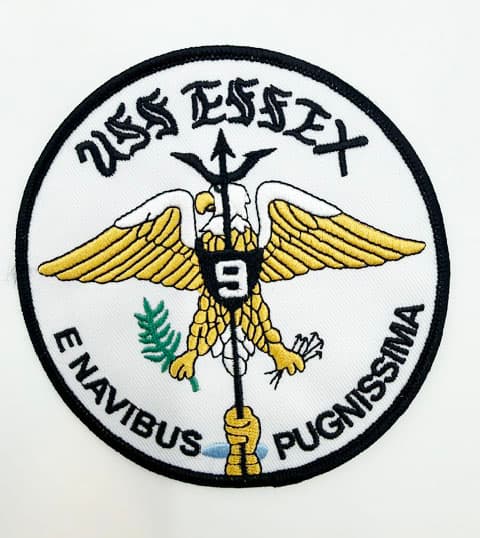 USS Essex (CV-9) Patch, 4" Embroidered Sew-On Command Ship Crest Emblem with Plastic Backing, Historic WWII World-Class US Navy Aircraft Carrier Insignia