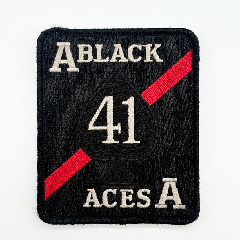 4-inch blackout VF-41 / VFA-41 Black Aces squadron patch with hook-and-loop backing.