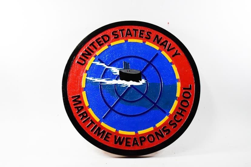 Maritime Weapons School Plaque, 14" Mahogany