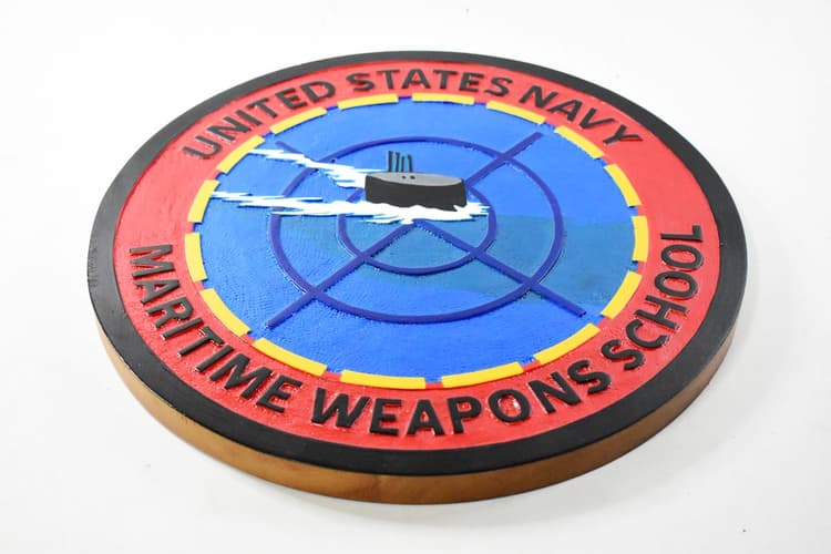 Maritime Weapons School Plaque, 14" Mahogany