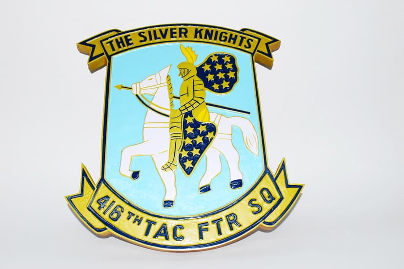 416th Tactical Fighter Squadron, The Silver Knights, 14 inch Mahogany Plaque