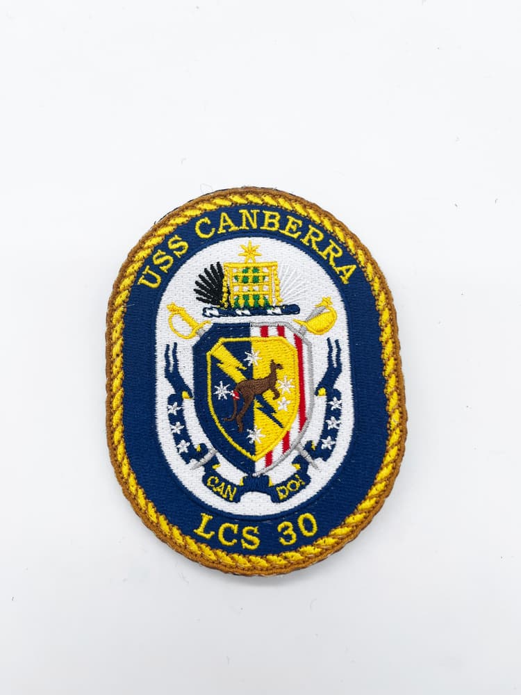 USS Canberra (LCS-30) Ship Patch, 4" Circular Embroidered Tactical Patch with Hook and Loop Backing, US Navy Independence-Variant Littoral Combat Ship Insignia