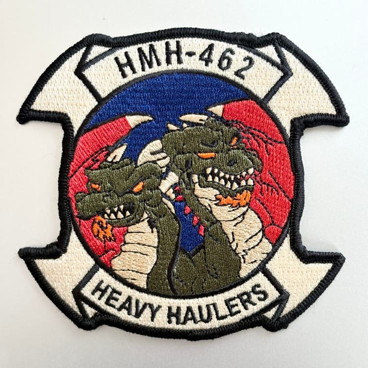 HMH-462 Heavy Haulers Squadron Patch, 4" Circular Embroidered Iron-On or Sew-On Emblem, USMC Marine Heavy Helicopter Squadron 462 CH-53E Super Stallion and CH-53K King Stallion Insignia