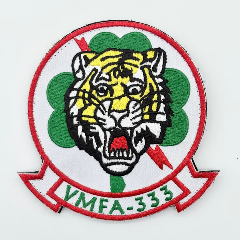 VMFA-333 Fighting Shamrocks Squadron Patch, 4" Circular Embroidered Tactical Patch with Hook and Loop Backing