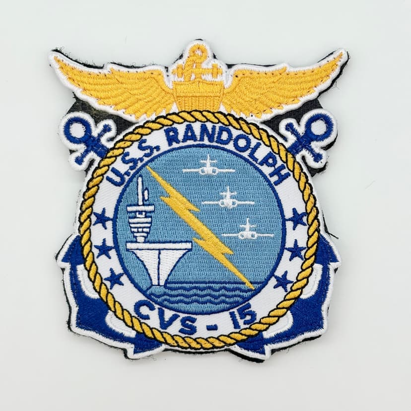 USS Randolph (CVS-15) Heritage Patch, 4" Embroidered Tactical Emblem with Hook and Loop Backing, "Mighty Randy" Historic Essex-Class ASW Aircraft Carrier Insignia