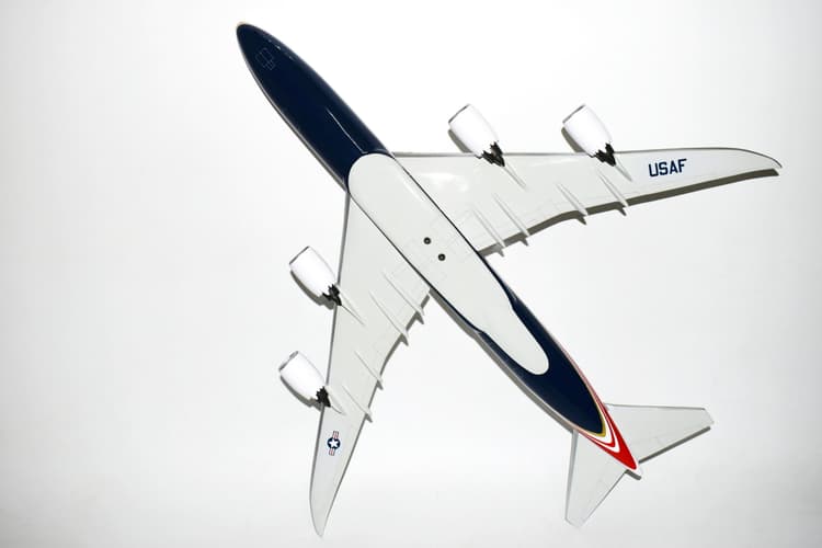 B747-8, Red, White and Blue Model, 30 inch, Mahogany