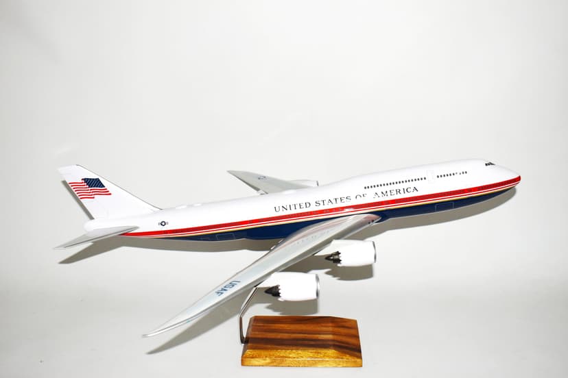 B747-8, Red, White and Blue Model, 30 inch, Mahogany