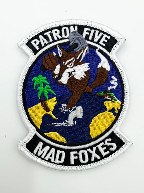 VP-5 Madfoxes Buff Patch – 4-Inch Premium Embroidered Navy Aviation Insignia – Tactical Hook and Loop Fastener Backing