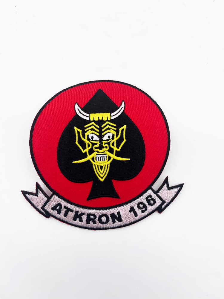 VA-196 Main Battery Squadron Patch, 4 Circular Embroidered Sew-On Emblem, US Navy Attack Squadron A-6 Intruder Whidbey Island Heritage Insignia