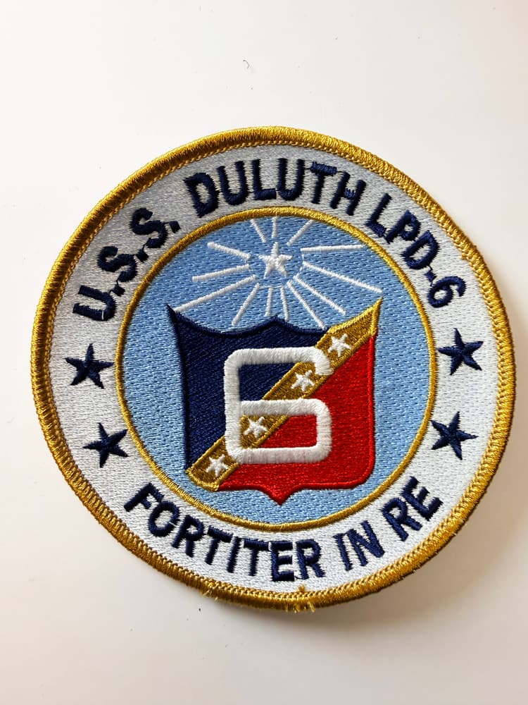 USS Duluth LPD-6 Amphibious Transport Dock Patch – "Pride of the Northland" Heritage – 4" Circular Sew-On Emblem with Plastic Backing – US Navy Austin-Class LPD-6 Ship's Insignia