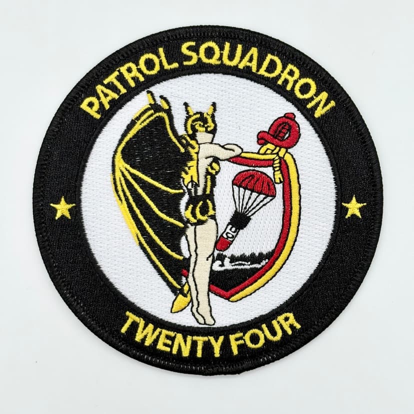 VP-24 Batmen Squadron Patch, 4 Circular Embroidered Tactical Patch with Hook and Loop Backing, US Navy P-3 Orion Maritime Patrol Heritage Insignia (6)