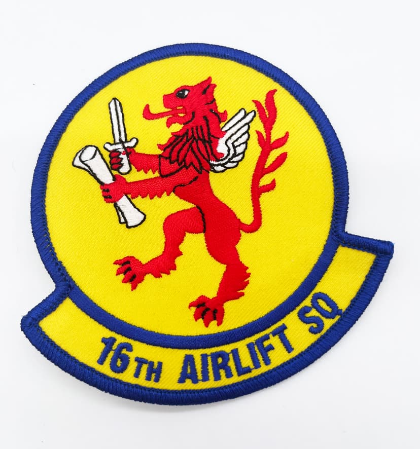 16th Airlift Squadron Lion Patch, 4 Circular Embroidered Sew-On Emblem, USAF C-17 Globemaster III Joint Base Charleston Heritage Insignia