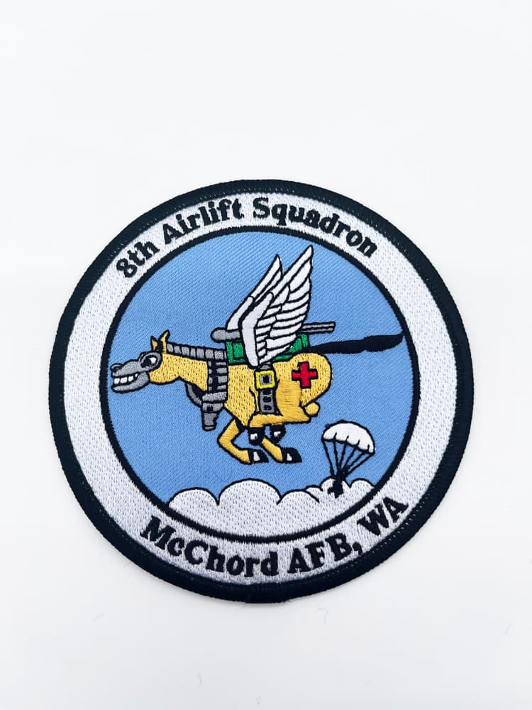 8th Airlift Squadron Workhorses Patch, 4 Circular Embroidered Sew-On Emblem, USAF C-17 Globemaster III McChord AFB Heritage Insignia