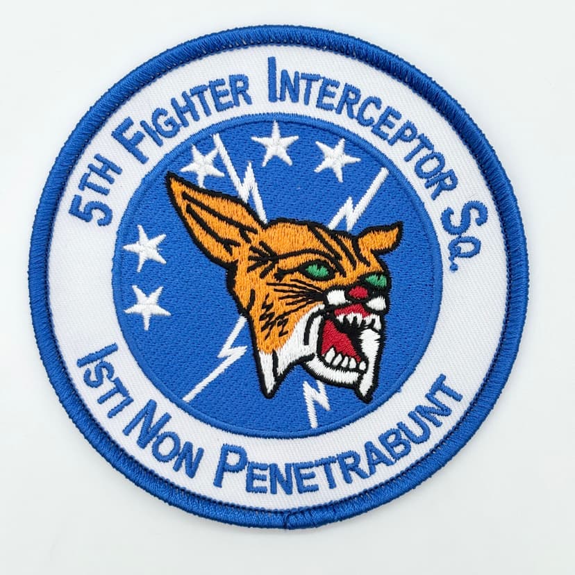 5th Fighter Interceptor Squadron Patch, "Spittin' Kittens" Heritage, 4" Circular Embroidered Iron-On or Sew-On Emblem, US Air Force Air Defense Command F-106 and F-15 Eagle Insignia