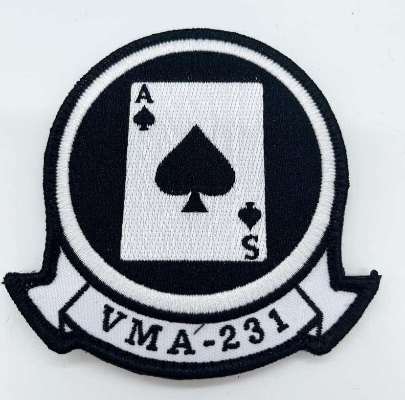 VMA-231 Ace of Spades Squadron Patch, Marine Attack Squadron 231, 4 Circular Tactical Emblem with Hook and Loop Backing, USMC AV-8B Harrier II Aviation Insignia (1)