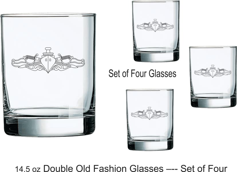Surface Warfare Officer (SWO) Wings Double Old Fashion Glasses, 4.5 ounces