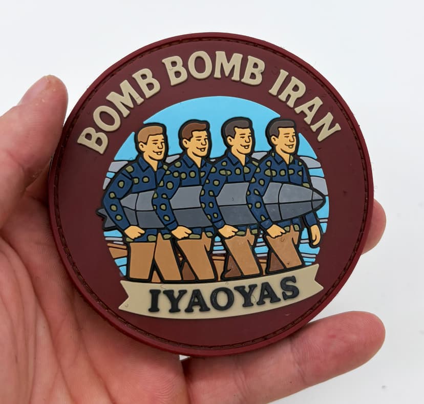 Bomb Bomb Iran by the Bomb Boys, IYAOYAS, 3.5 inch patch, Hook and Loop