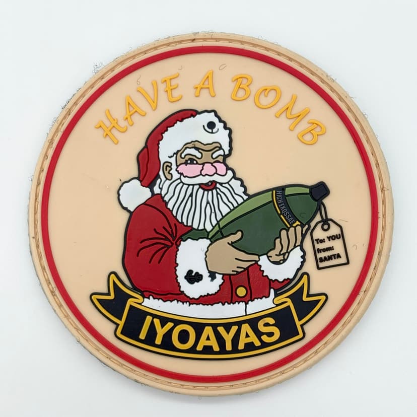 Have A Bomb IYOAYAS Christmas Santa Patch, 3.5 Circular Tactical PVC Morale Patch with Hook and Loop Backing, US Navy Aviation Ordnanceman Red Shirt Holiday Insignia