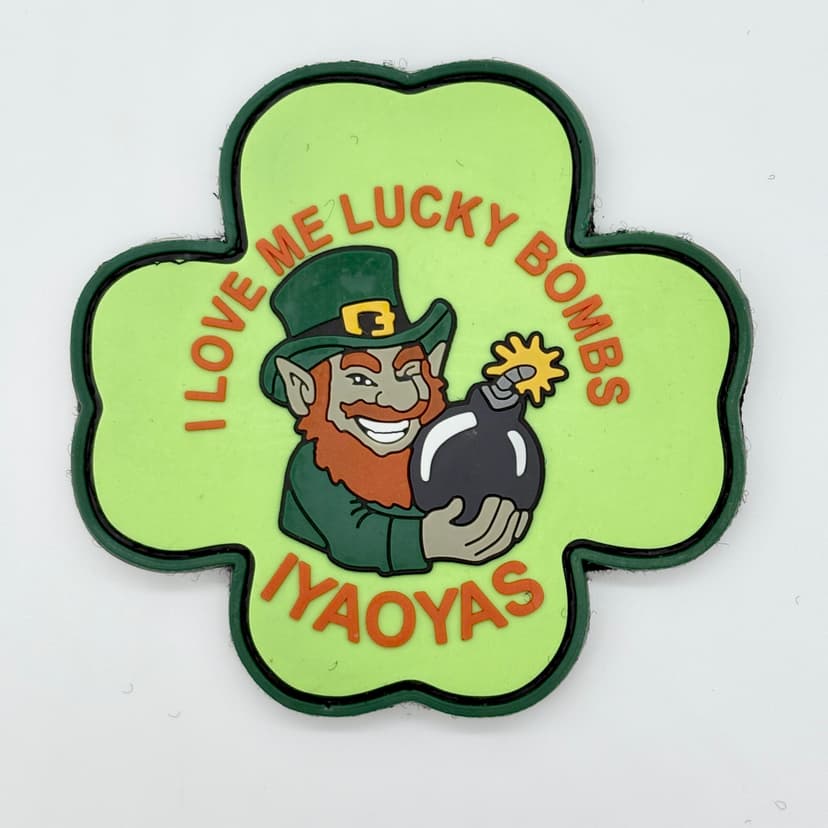 I Love Me Lucky Bombs IYAOYAS Morale Patch, 3.5 Circular Tactical PVC Patch with Hook and Loop Backing, US Navy Aviation Ordnanceman Red Shirt St. Patrick's Day Insignia