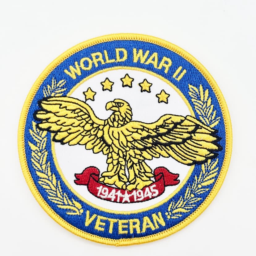 World War II Veteran Patch – Embroidered Insignia, Hook and Loop, 4 Inch