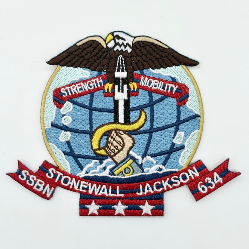 USS Stonewall Jackson (SSBN-634) Ship Patch, 4 Circular Embroidered Emblem with Iron-OnSew-On Backing, (1)