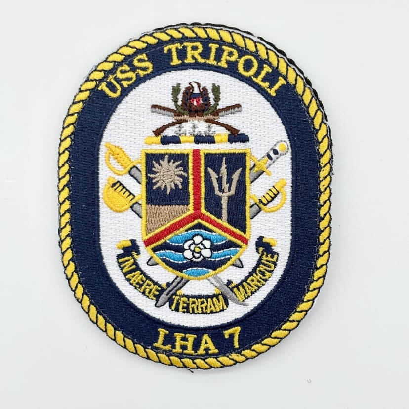 USS Tripoli LHA-7 Patch –Embroidered, Hook and Loop, 4 Inch