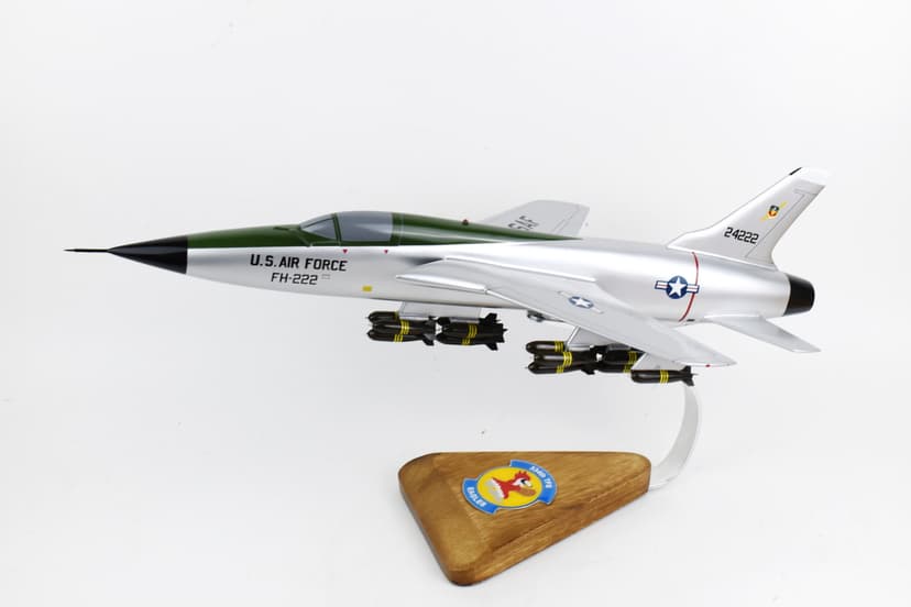 334th TFS "Eagles" F-105D Thunderchief 1/42 Scale Mahogany Model, 18" Premium Hand-Carved Desktop Strike Fighter Replica, Historic USAF Southeast Asia Era Display