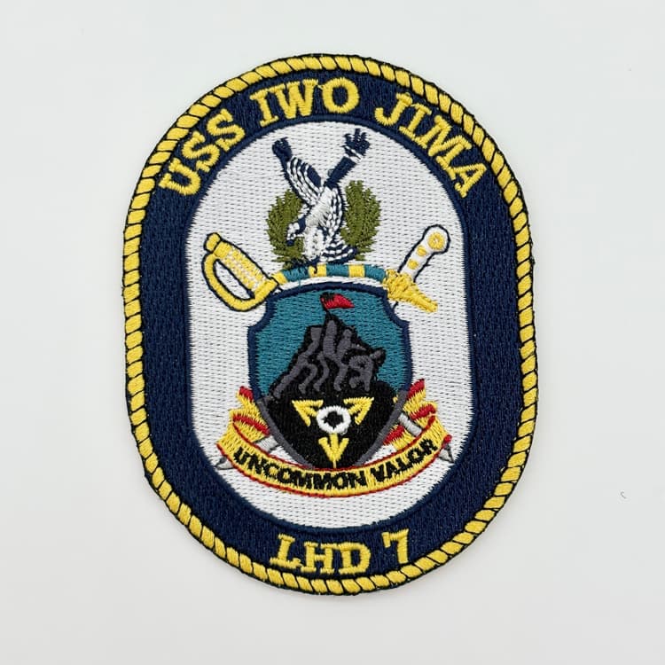 USS Iwo Jima LHD-7 Patch – With Hook and Loop, Embroidered, 4 Inch