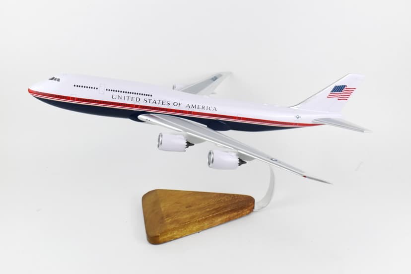 B747-8, Red, White and Blue Model, 18 inch, Mahogany