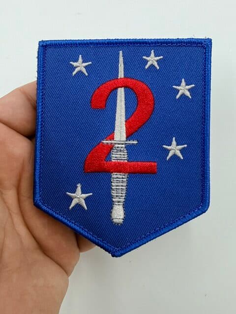 2nd Raider Battalion hook-and-loop patch, front in hand view