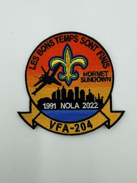 VFA-204 F/A-18 Hornet Sundown iron-on patch, front wide view