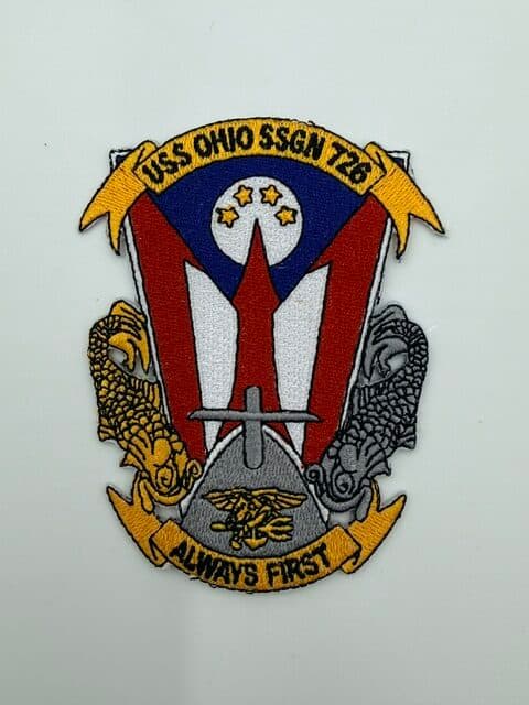 USS Ohio SSGN-726 iron-on patch, front wide view
