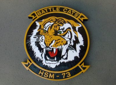 HSM-73 Battle Cats Wooden Plaque, 14″, Mahogany, Navy
