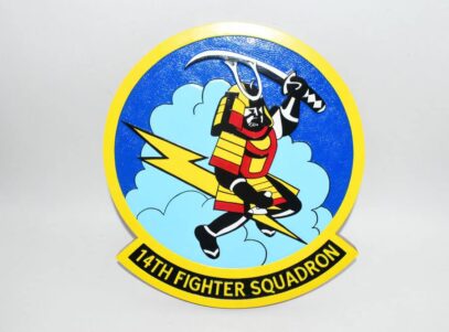 A hand crafted 14 inch plaque of the 14th Fighter Squadron Fightin Samurai.