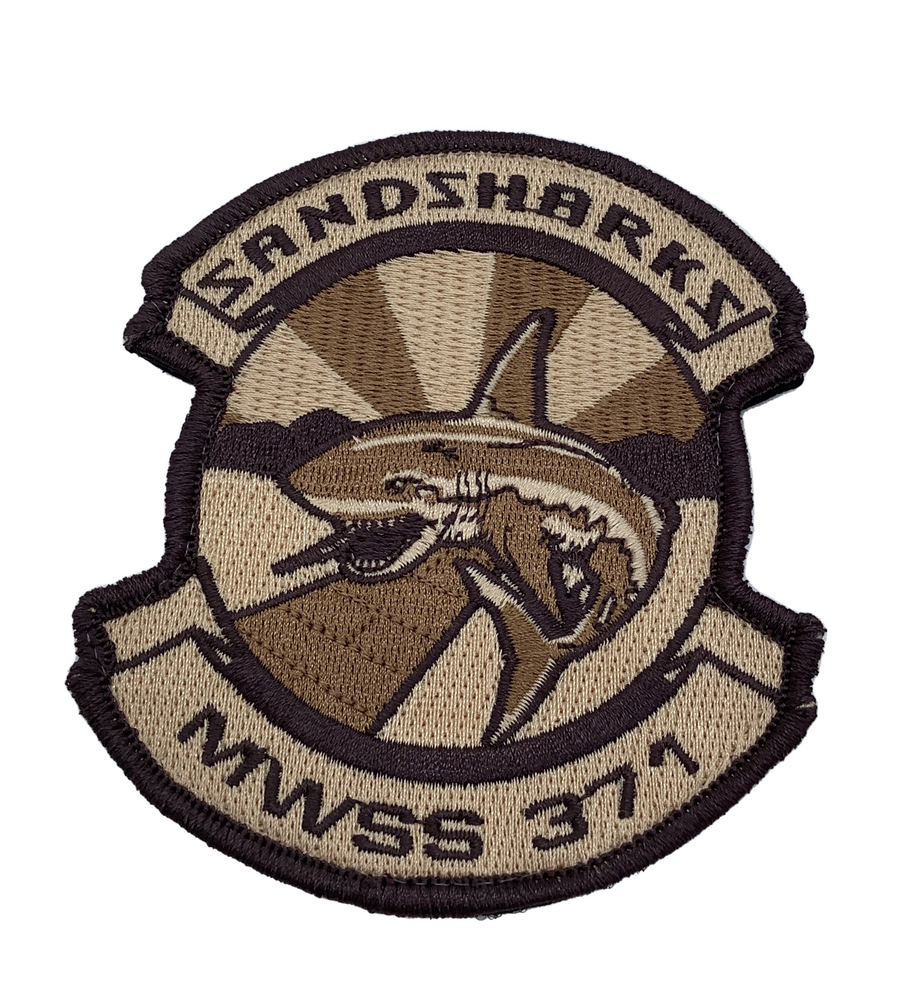 MWSS-371 Sandsharks (Tan) Patch – With Hook and Loop - Squadron