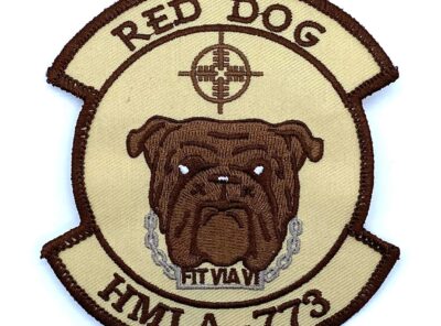 HMLA-773 Red Dog Desert Tan Patch – With Hook and Loop, 4"