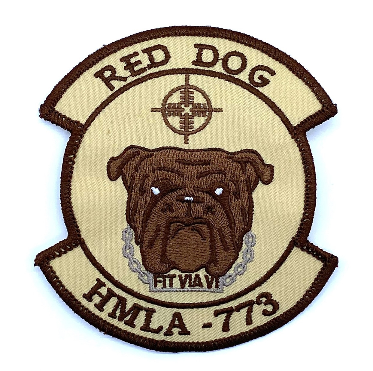 HMLA-773 Red Dog Desert Tan Patch – With Hook and Loop, 4"