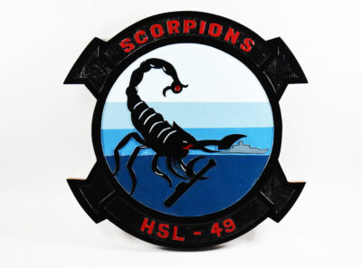 HSL-49 Scorpions Plaque,14″, Mahogany