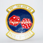 90th Tactical Fighter Squadron, Pair O Dice, 14 inch Mahogany Plaque